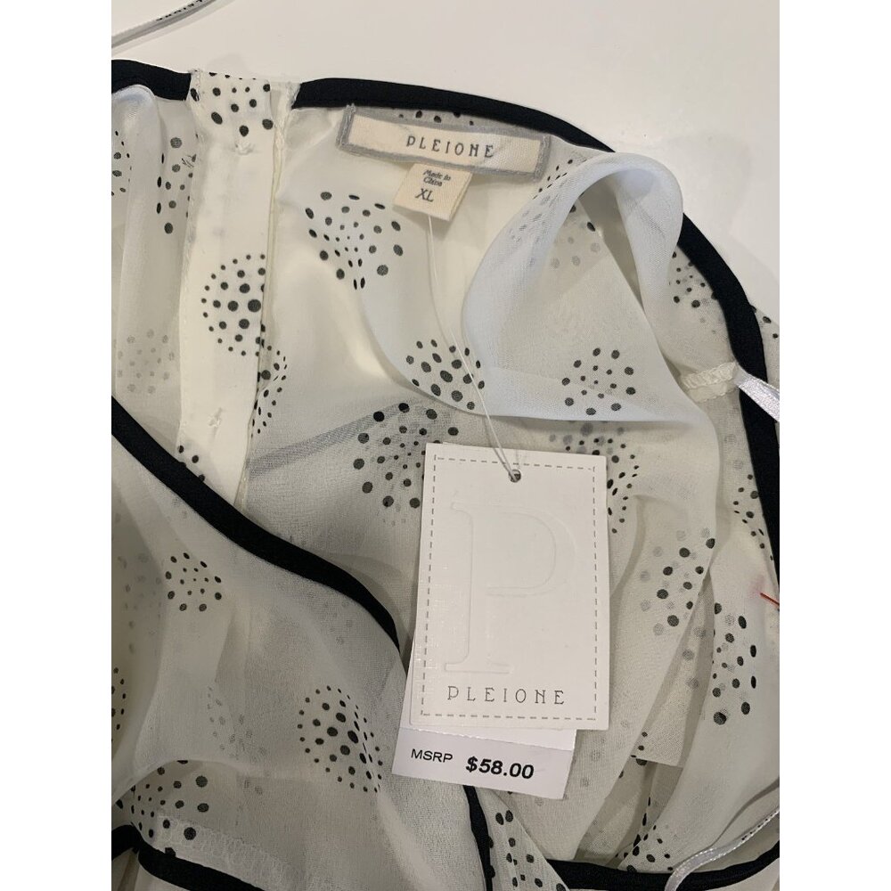 (F-181)Pleione Ivory Black Speckled Peplum Blouse Top Women’s Sz XL Short Sleeve - Picture 8 of 9
